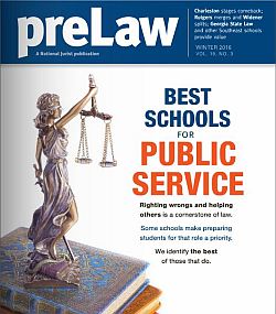 Graphic: Cover of winter 2016 issue of preLaw magazine.