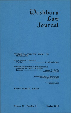 Graphic: Cover of volume 15, number 2 of Washburn Law Journal.