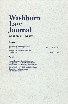 Graphic: Cover of volume 29, number 1 of Washburn Law Journal.