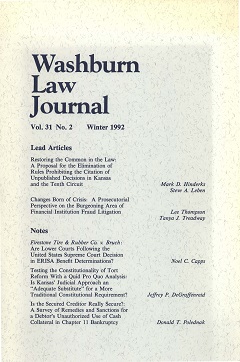 Graphic: Cover of volume 31, number 2 of Washburn Law Journal.