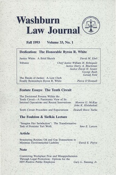 Graphic: Cover of volume 33, number 1 of Washburn Law Journal.
