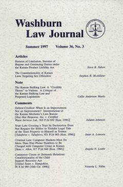Graphic: Cover of volume 36, number 3 of Washburn Law Journal.