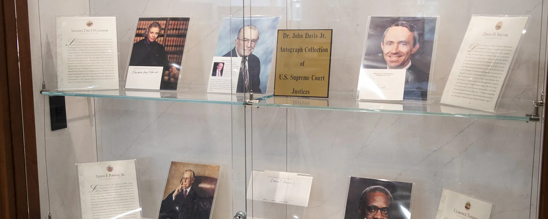 Supreme court autograph collection on display in the Washburn Law library.