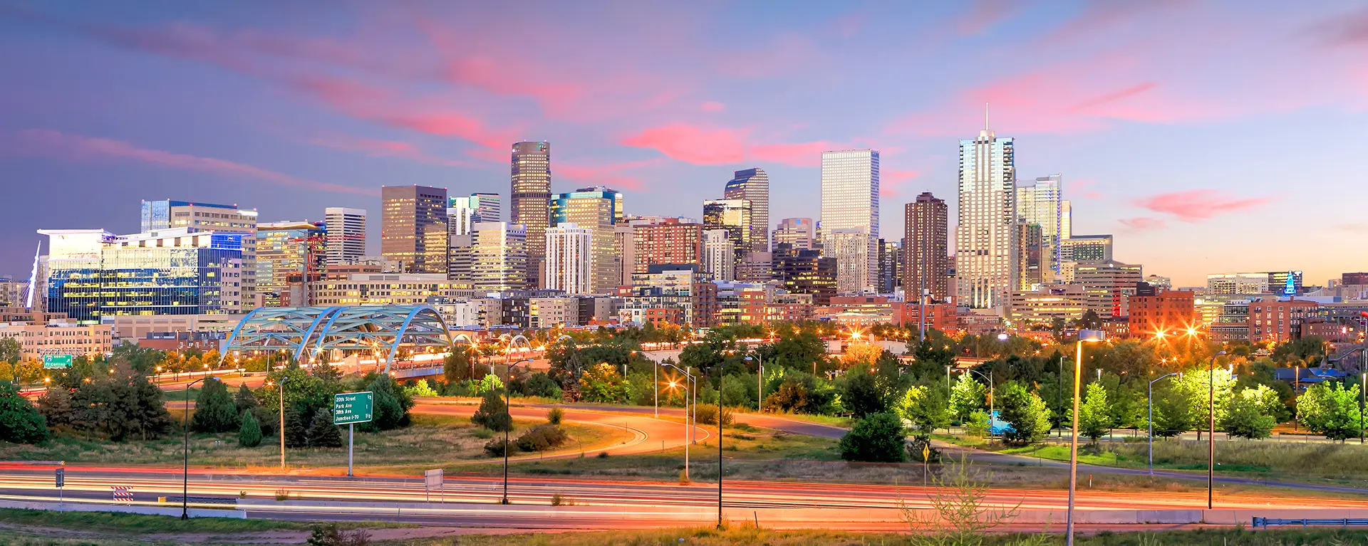 Denver skyline at dusk. 