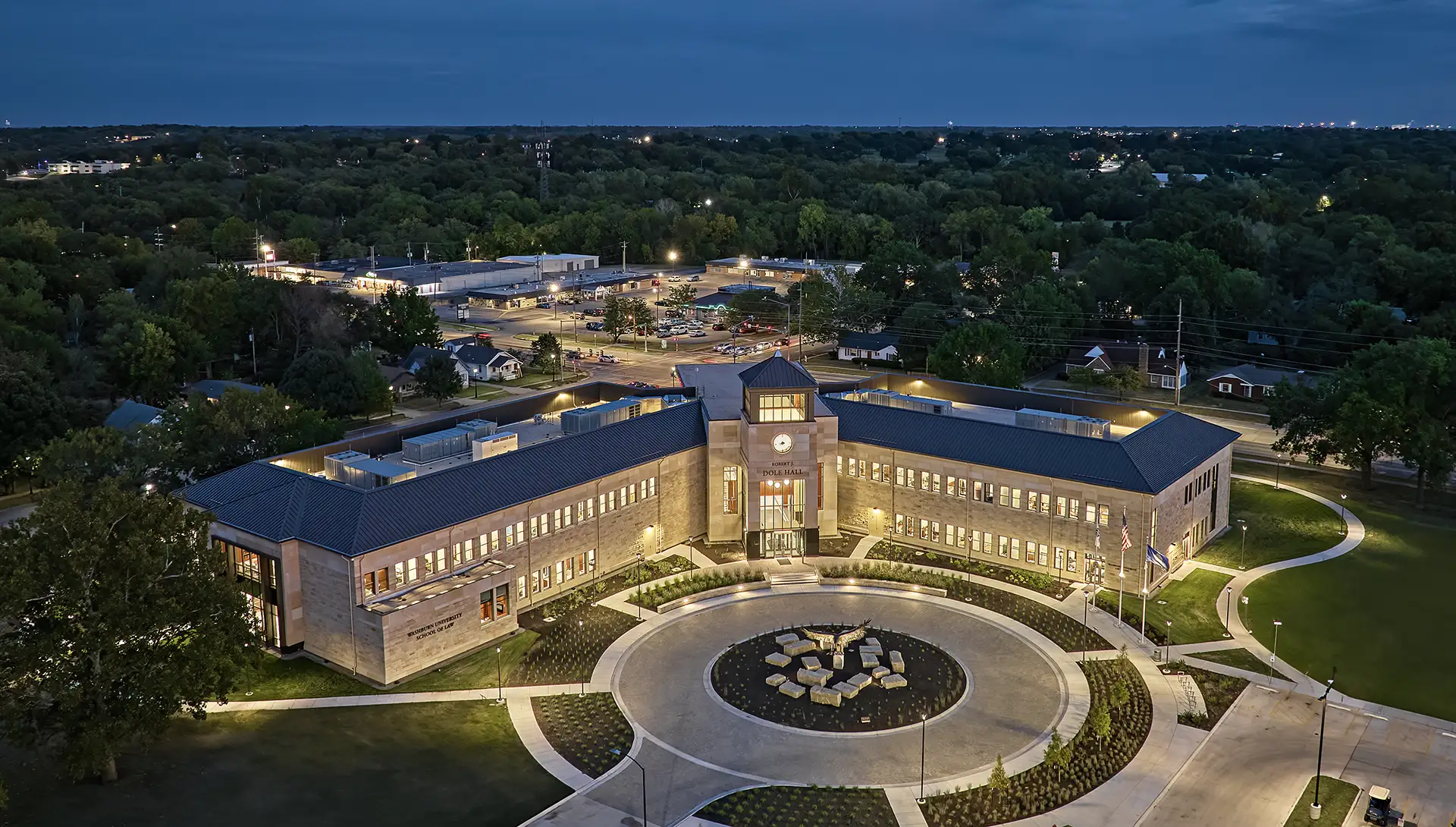 Dole Hall at night. 