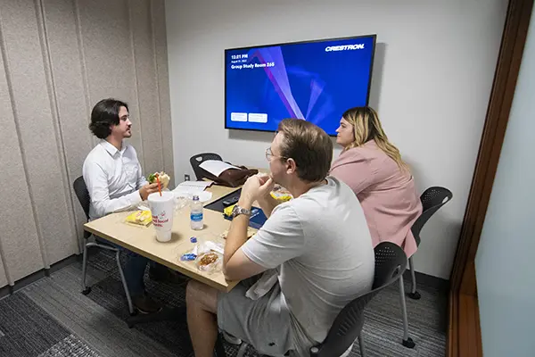 Students study in a library study room.