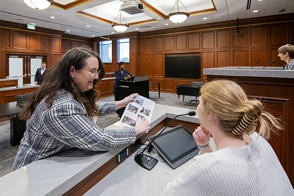 Students practice with faculty in the trial courtroom. 