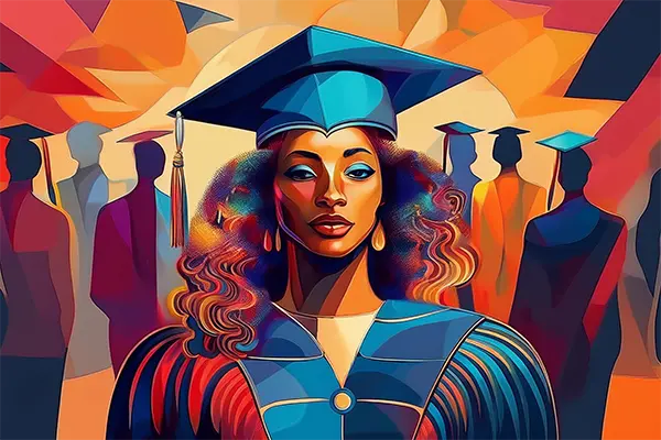 Illustration of woman of color with a cap and gown