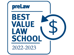 Graphic: preLaw magazine 2022-23 Best Value Law School recognition.