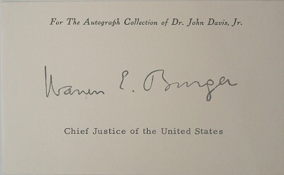 Autograph of Chief Justice Warren Burger