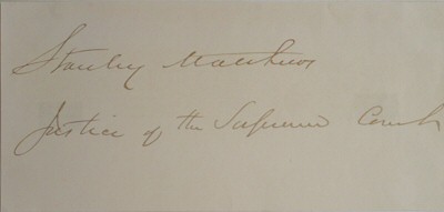 Autograph of Jusitce Stanley Matthews