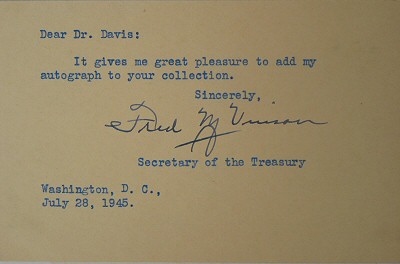 Autograph of Chief Justice Fred Vinson