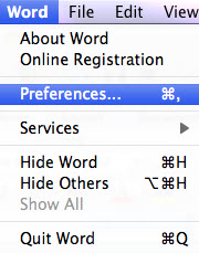 set preferrences to markup off in word for mac 2011
