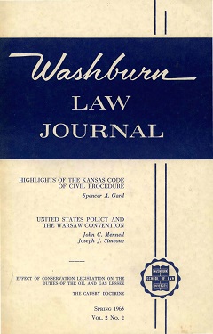 Graphic: Cover of volume 2, number 2 of Washburn Law Journal.