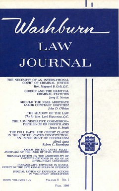 Graphic: Cover of volume 6, number 1 of Washburn Law Journal.