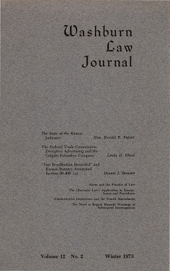 Graphic: Cover of volume 12, number 2 of Washburn Law Journal.