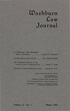 Graphic: Cover of volume 13, number 1 of Washburn Law Journal.