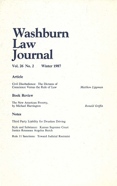 Graphic: Cover of volume 26, number 2 of Washburn Law Journal.