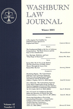 Graphic: Cover of volume 42, number 2 of Washburn Law Journal.