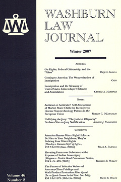 Graphic: Cover of volume 46, number 2 of Washburn Law Journal.