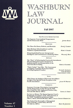 Graphic: Cover of volume 47, number 1 of Washburn Law Journal.